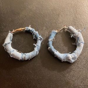 Handmade denim patchwork earrings.